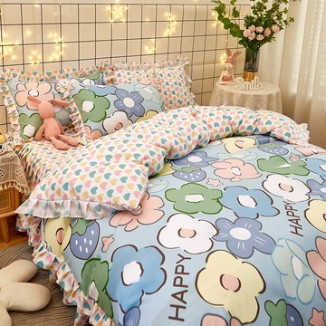 新款韓版水洗棉床單四件套床上用品加厚床裙單件套被套枕套雙