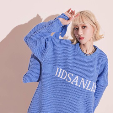 俏皮英字鈎織毛衣-藍【KT222824】
