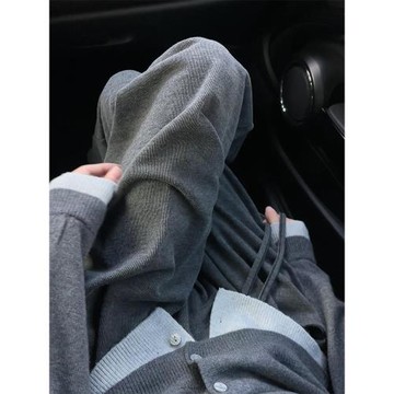 灰色糯米褲女2026新款秋冬高腰垂感顯瘦寬松慵懶風運動休閑闊腿褲