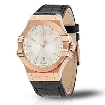 【MASERATI TIME】瑪莎拉蒂 POTENZA 黑色經典款紳士皮革腕錶42mm/R8851108019