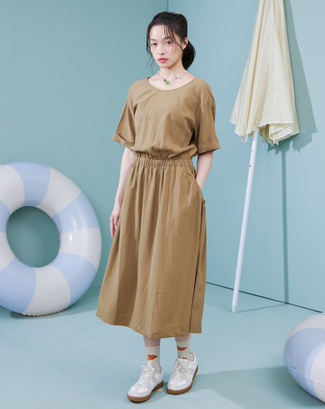 涼感天絲兩穿鬆緊收腰洋裝(兩色)