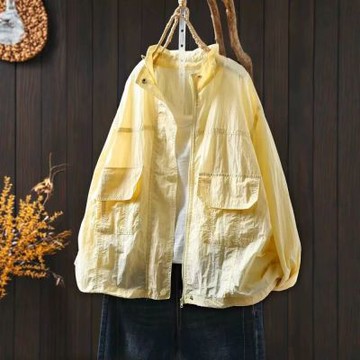 設計所在 棉麻隨性風 抽繩立領長袖寬鬆休閒薄防曬外套(4色可選)