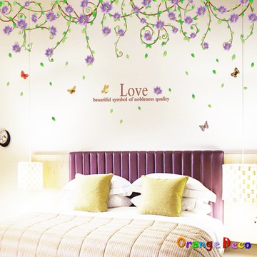 【橘果設計】紫色花藤 壁貼 牆貼 壁紙 DIY組合裝飾佈置