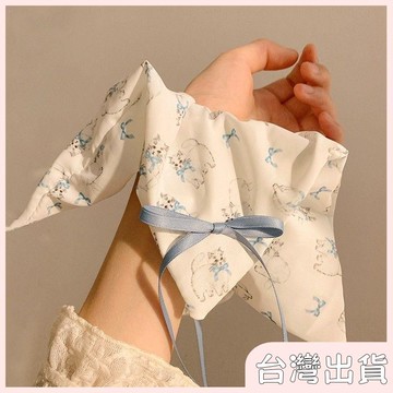 ✨臺灣出貨✨【飾飾如意】海鹽撞奶~藍色蝴蝶結絲帶方巾大腸髮圈女高級感可愛大號頭繩髮飾