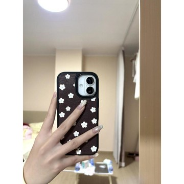 ✨防摔手機殼✨棕底小花適用蘋果17iPhone15/14亞克力13手機硬殼11卡通12/16小眾