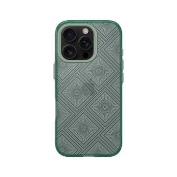 iPhone 16 Pro Clear 憂墨綠 - Textured Glass: Luminous Sculpture 玻璃紋理系列：光映雕塑 - 復古幾何設計花紋玻璃