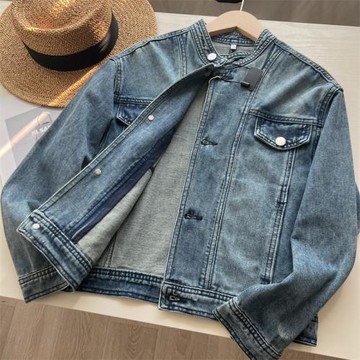 渠道牛貨~！復古水洗立領機車夾克短上衣小眾設計感牛仔外套女