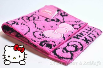 日本三麗鷗 蝴蝶結 Kitty 毛巾小物袋/毛巾布折袋 桃紅《 日本限定 》★ 收納私密小物/暖暖包/保冷袋 多用途喔 ★