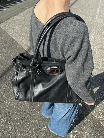 【日本直送 名牌中古包】Christian Dior 克裡斯汀迪奧 托特包 黑色 CD Logo 皮革 vintage js7hxe