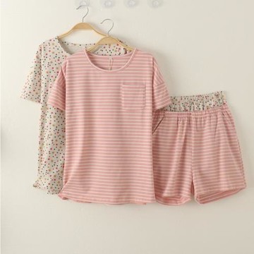 外貿女純棉彈力短袖短褲帶口袋睡衣家居服套裝大碼休閑