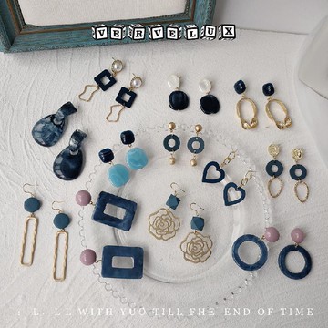 两件9.9折🔥臺灣出貨🔥可開發票✅亮眸S銀針系列霧霾藍耳環日韓版時尚通勤百搭潮流色耳環耳飾