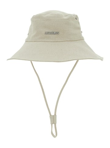 'Le Bob De-Nimes' White Bucket Hat With Logo Lettering On The Front And Adjustable Strap In Linen And Cotton Man