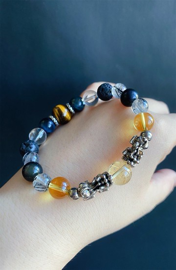 招財 避邪 開運貔貅 虎眼石 白水晶 黃水晶 天然石 禮物 男款手鍊