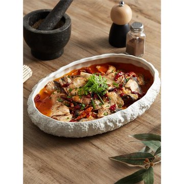 巖石紋大號陶瓷蒸魚盤家用深盤子酒店會所輕奢餐具龍蝦刺身海鮮盤