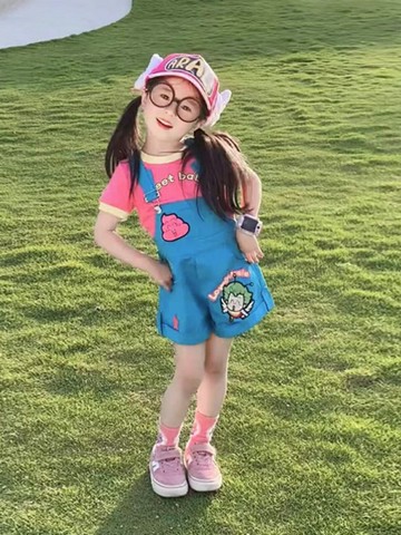 女童六一表演阿拉蕾短袖背帶褲套裝2025夏季新款兒童百搭兩件套潮【木屋雜貨】