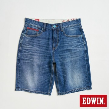 EDWIN 男裝 BLUE TRIP系列 紅袋花丹寧短褲-酵洗藍