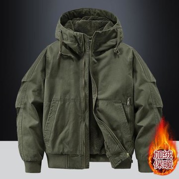 Jeelp safari短款純棉夾克男連帽休閑工裝寬松多口袋外套加絨棉衣