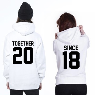 Together Since 客製化 帽T 白色 刷毛 下訂告知年份禮物情人