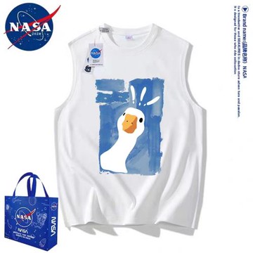 NASA聯名潮牌大鵝鴨子背心男士夏季新款寬松情侶無袖坎肩短袖外穿