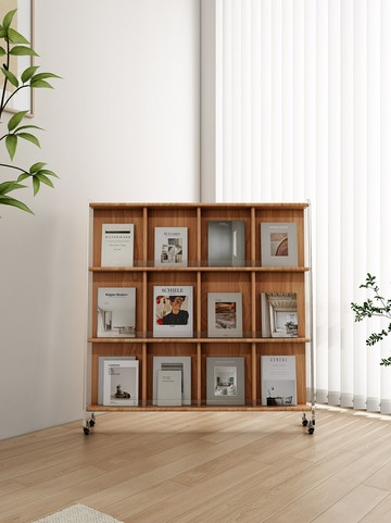 免運速發開發票 亞克力雜志架可移動書本收納架客廳家用實木落地報刊架中古置物架