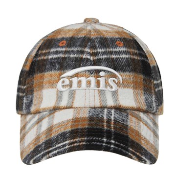 韓國 emis MULTI COLOR CHECK BALL CAP 格紋保暖棒球帽 橘色ORANGE