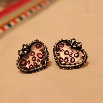 純銀耳環 鍍18K金耳飾-復古時尚豹紋愛心情人節生日禮物女飾品73ji227【獨家進口】【米蘭精品】