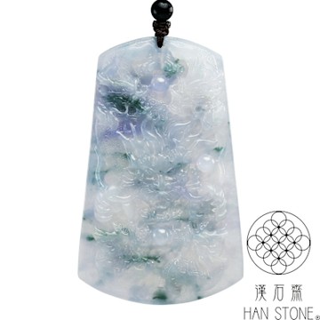 【漢石齋】天然翡翠A貨 護主龍牌玉佩吊墜 冰種春帶彩飄花(46*75*6mm)
