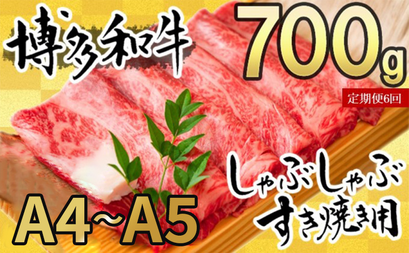 定期便 6ヶ月 牛肉 数量限定 博多和牛 A4～A5 しゃぶしゃぶ すき焼き セット 700g 6回 配送不可：離島