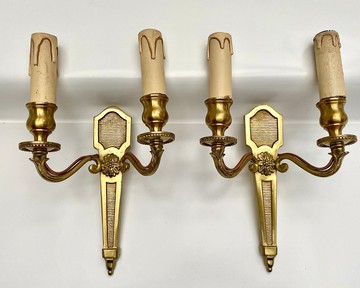 一對復古法式鍍金青銅雙頭壁燈