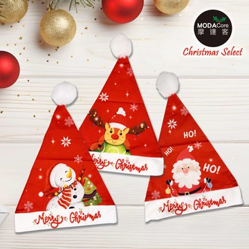 摩達客-聖誕派對拉絨布可愛印花款小朋友兒童聖誕帽一入（3款圖案隨機出貨）_廠商直送