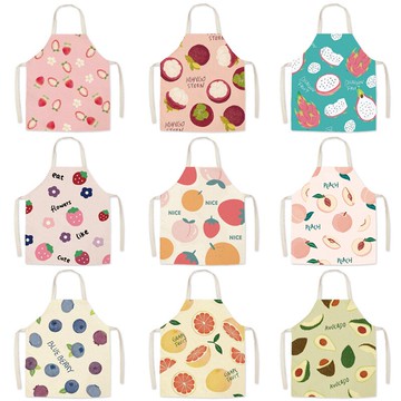 兒童亞麻印花圍裙 水果圖案成人兒童親子無袖圍腰草莓家務罩衣