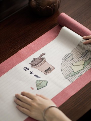 功夫道手繪茶席桌旗2米防水桌布新中式素色禪意棉麻墊子布藝茶鋪