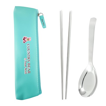 Green Bell 綠貝 304素面餐具3支組 淺藍色  湯匙 15.8 x 3.2cm + 筷子 21cm  1組