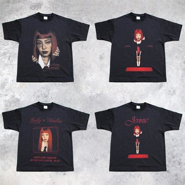 jennie金珍妮Ruby新專輯同款blackpink夏季短袖圓領寬松T恤tee