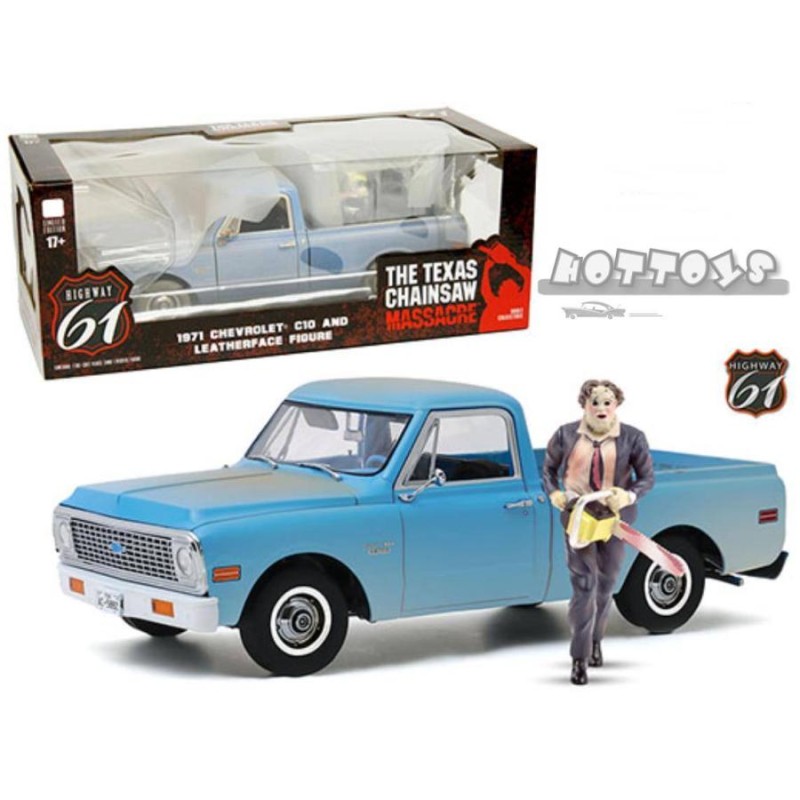 ミニカー 1/18 1971 シボレー C10 ピックアップトラック 青 悪魔のいけにえ劇中車限定モデル チェーンソーのレザーフェイスのフィギュア付  予約商品 | LINEショッピング