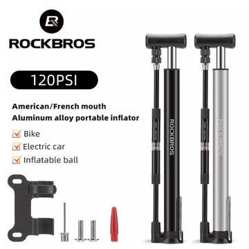 Rockbros 氣泵帶儀表 120 PSI 鋁合金腳踏充氣機便攜式摩托車打氣筒 AV/FV 可調節自行車輪胎充氣機