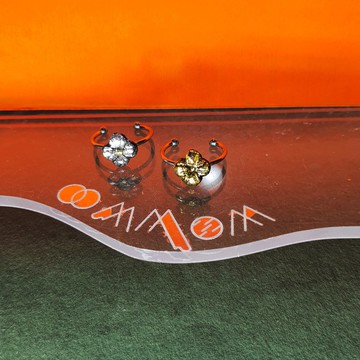 山茶花系列 戒指 - 小花 花朵 不鏽鋼X軟陶 開口戒 (戒圍可調)