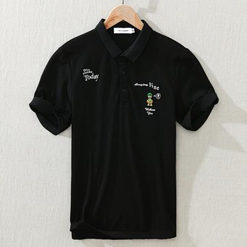 POLO衫翻領刺繡青年薄款親膚短袖