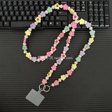 小眾ins博主同款夏天彩色花朵積木鏈條手機相機掛繩斜背包掛鏈飾