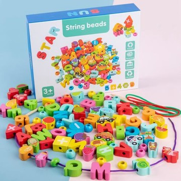 100粒數字字母串珠兒童交通水果積木穿繩幼兒早教穿珠子益智玩具
