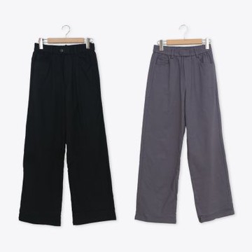 【CUMAR】鬆緊腰釦飾內磨毛彈性直筒褲 黑 灰