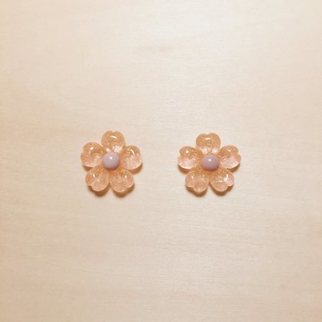 復古橘亮粉櫻花耳環