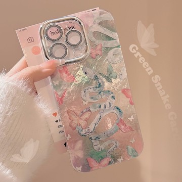 保護套 本命蛇粉色蝴蝶適用16蘋果15promax手機殼iPhone14藝術13全包11硬