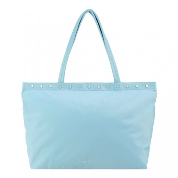 agnes b. 排扣尼龍托特包-水藍