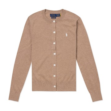 Polo Ralph Lauren RL 熱銷圓領刺繡小馬針織開襟外套(女)-駝色