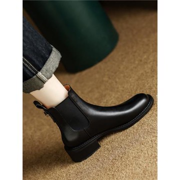 真皮顯瘦切爾西靴女短靴2025年秋冬新款中跟馬丁靴粗跟煙筒靴加絨