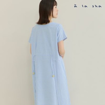 a la sha 不規則門襟條紋洋裝