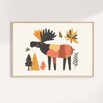 森林角落的麋鹿 Autumn Moose / 童話插畫 畫芯 海報 掛畫 無框畫