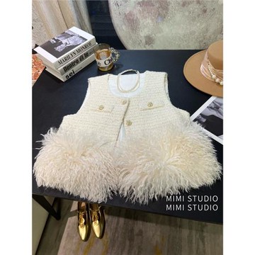 貴婦氣質千金小香風馬甲外套女2025春季溫柔白月光毛毛絨馬夾上衣