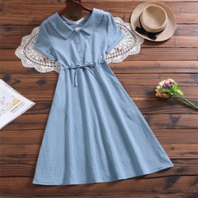 レディースシャツワンピース レトロ調シャツワンピsweet系可愛いaライン チュニックハイウエスト 高校生通学フレア学院風 通販 Lineポイント最大get Lineショッピング